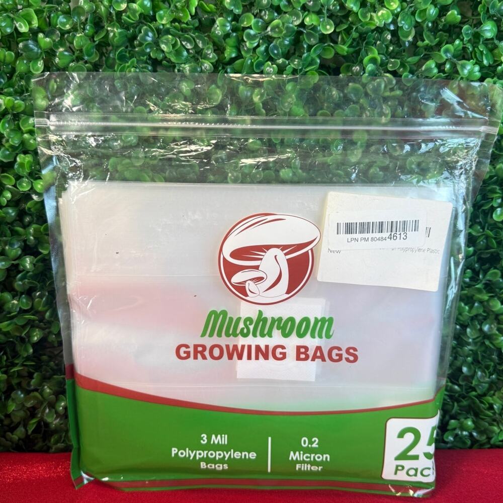 25 Pack Mushroom Grow Bags 3 Mil Polypropylene 0.2 Micron Filter Spawn Substrate
